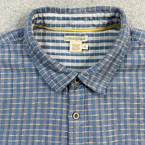 Carbon 2 Cobalt Shirt Mens XL Blue Plaid Textured Weave Cotton Button Up 133491 - Picture 2 of 15