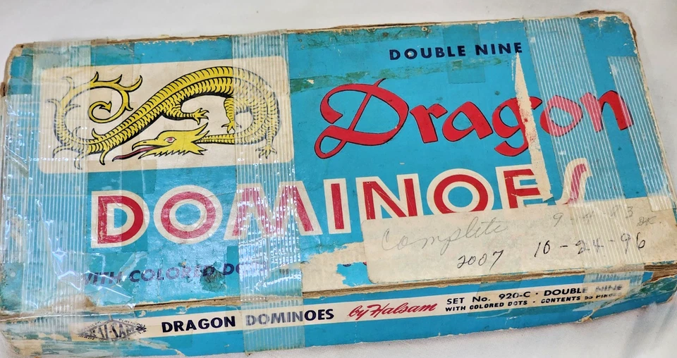 Vintage DRAGON DOMINOES by HALSAM Double Nine Set No. 920-R Colored Dots 55 Pcs - Image 2 of 4