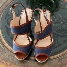 Coach Espadrille Denim Leather Wedge Sandals - Size 8