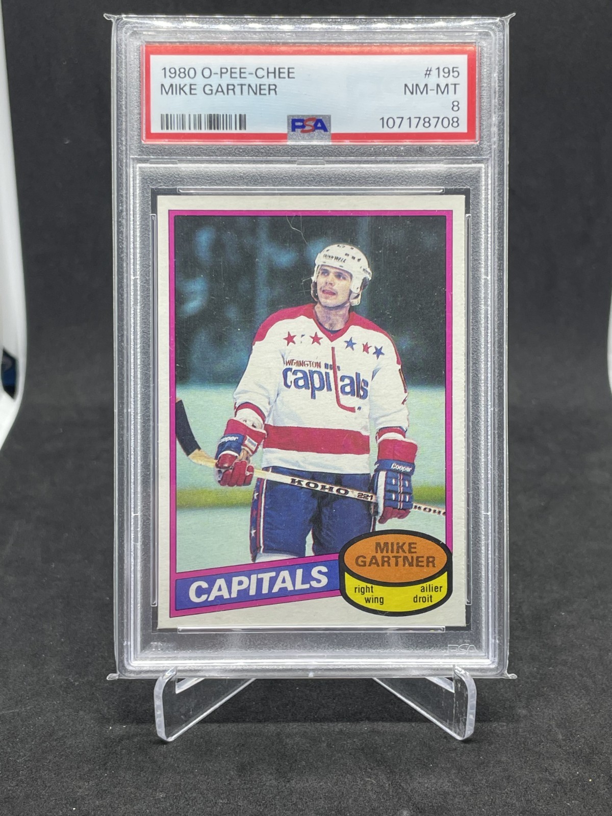 1980-81 O-Pee-Chee Mike Gartner Rookie RC #195 PSA 8 Washington Capitals