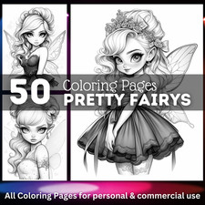 50 pretty fairies coloring pictures to print  digital   POD permission No...