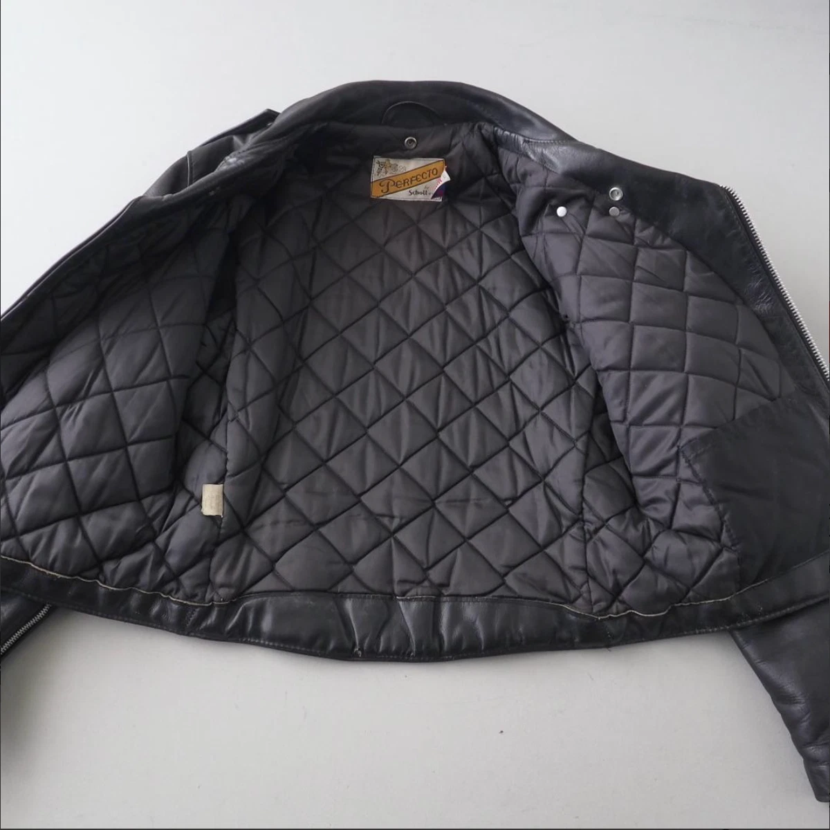 Chaqueta de Cuero Schott Perfecto 618 Double Rider Negra Hecha en EE. UU. Talla 40