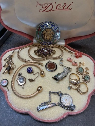 VTG Estate Costume Jewelry Mix Art Deco Victorian Brass/gf/mixed Metal