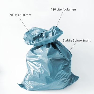 120 L starke Müllsäcke, Typ 70 extra robuste Mülltüten | Abfallbeutel Säcke Blau