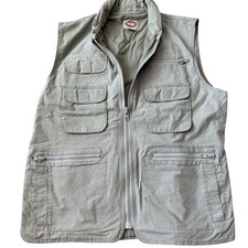 Banana Republic Safari Vest Vtg 80s Retro Fishing Multi-pocket Hidden Hood Sz L