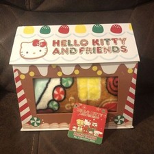 Hello Kitty Christmas Gingerbread House 46 x 60" Blue Throw Blanket in Box NWT