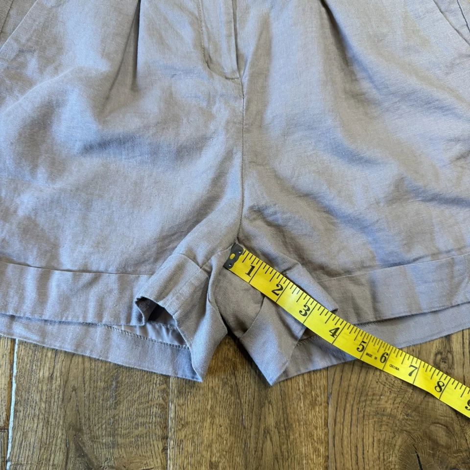 Express Linen Blend Shorts High-Waisted Pleated Pockets Taupe Brown Womens Sz 0 - Image 4 of 4