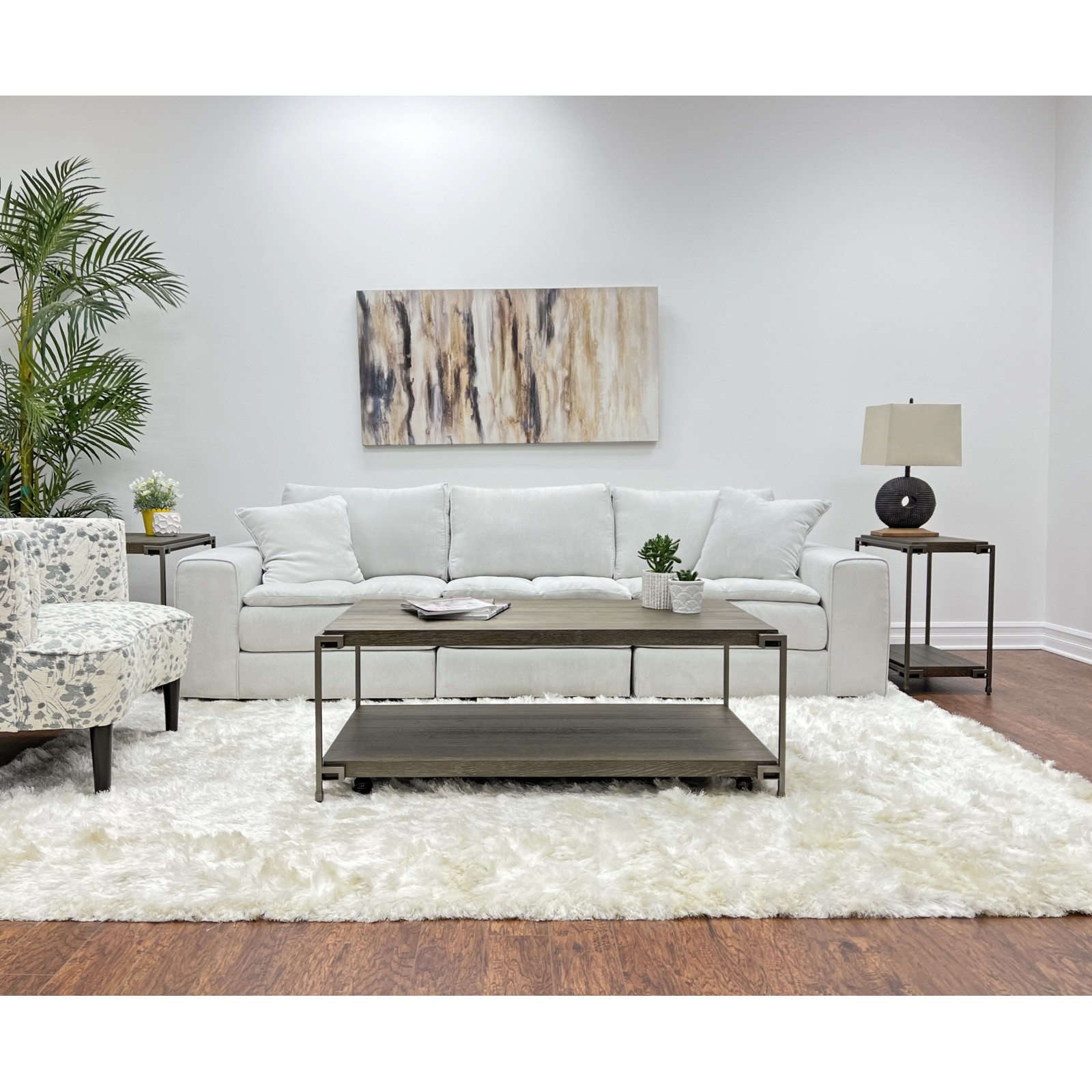 3-Piece Metal Frame Wood Coffee Table & 2 Chairside Tables Set, Aged Graphite