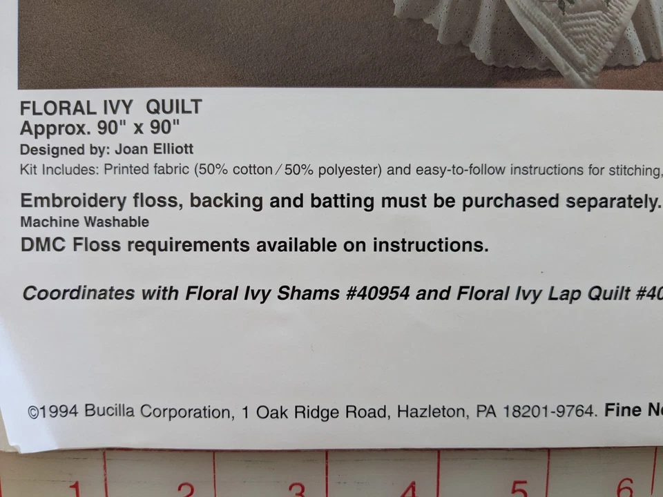 Bucilla Estampada para Edredón Punto de Cruz Tela IVY EDREDÓN 90"x90" SIN INSTRUCCIONES Foto 4 de 4
