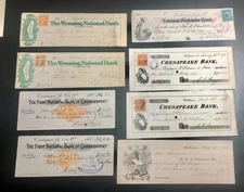 LOT of (8) DIFF ANTIQUE BANK CHECKS / SOME w REVENUES! 1866-1899