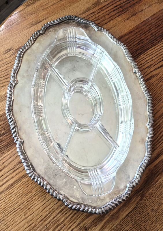 Antique Henry Wilkinson & Co 15 1/2 x 11 in Silver Serving Tray with Relish Dish