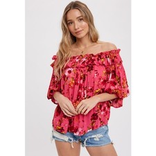 Floral Ruffle Neck Off The Shoulder Blouse LARGE