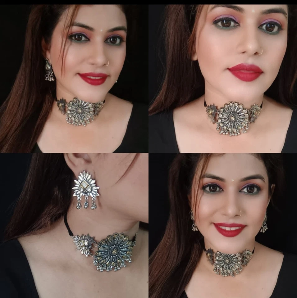 Ожерелье колье ювелирное богемное окисленное серебро индийский традиционный болливудский стиль - Изображение 4 из 4
