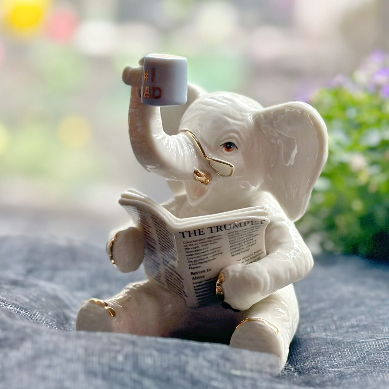 Lenox Elephant Reading Newspaper Sculpture Figurine Collectible Gift