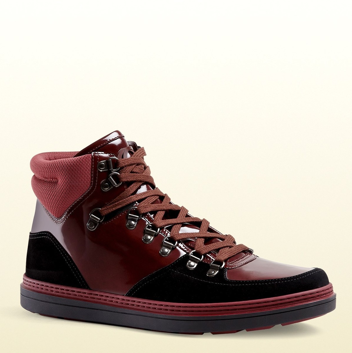 New Gucci Men's Leather Suede Contrast Combo Hi-top Sneaker Dark
