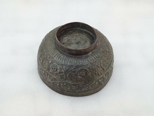 Antique Copper Bowl Floral Design Tribal Bowl Old Embossed Vegetable Cup Bowl - Picture 6 of 8