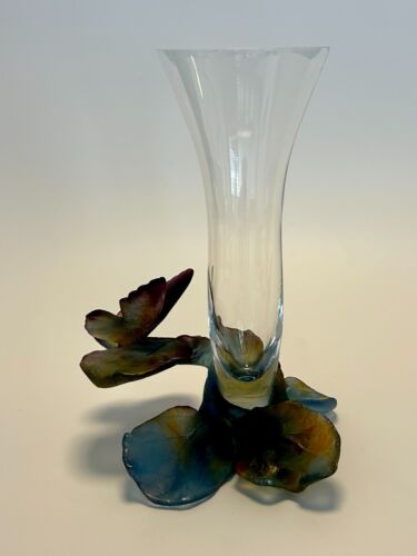 Daum Crystal Pate de Verre SOLIFLOR PAPILLON Vase + Box - Picture 3 of 15