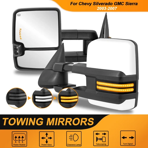 Pair White Painted Tow Mirrors Switchback For 2003-07 Chevy Silverado GMC Sierra