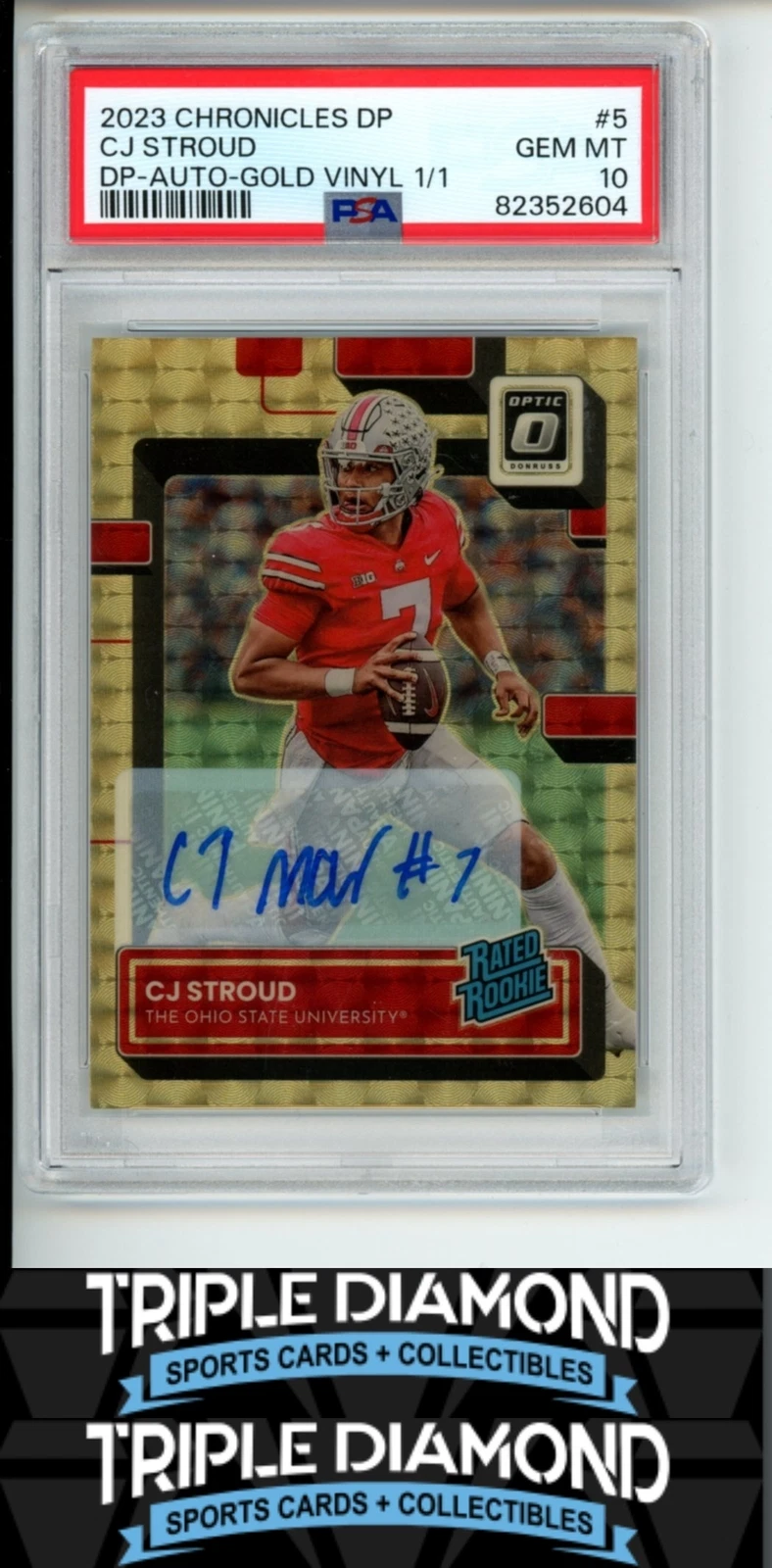 CJ Stroud Panini Chronicles Draft Picks Donruss Optic #5 Autograph-Gold Vinyl 1/1