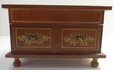 Vintage Jewellery Box Japanese LAUREL Handmade Wood Wind Up Musical Footed Lined