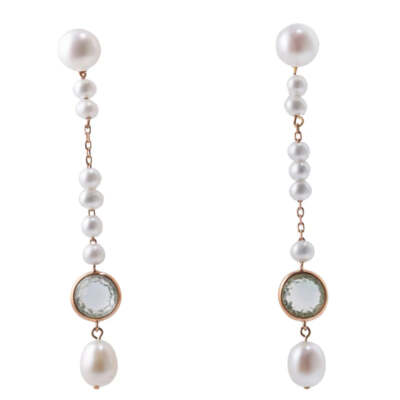 Mimi Milano Happy Gioya Pearl Prasiolite Gold Drop Earrings