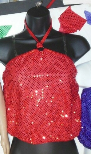 Faux Sequin Halter Dance Costume Top 4 Colors Girls/LADIES Sizes Costume Blousey - Picture 8 of 11