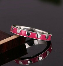 Pink Enamel Engagement Band Ring 925 Sterling Silver Heart Design Band Ring