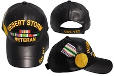 Desert Storm Veteran With Medal On Side Black Adjustable Embroidered Cap Hat