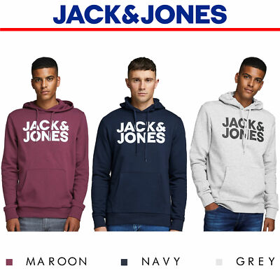 Jack And Jones Mens Hoodie Corp Logo Print Sweat Cotton Blend Basic Jumper  | eBay