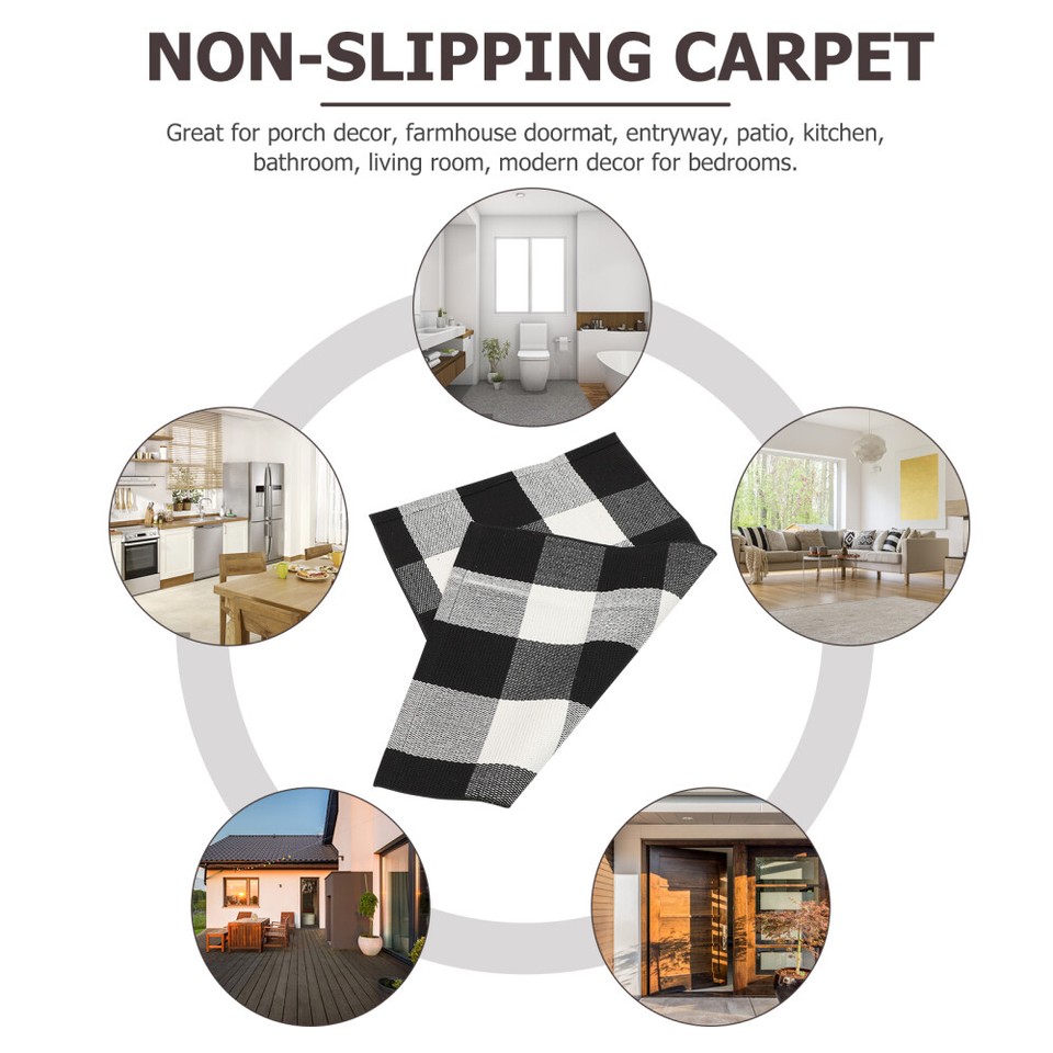 Bathroom Carpet Checkered Rug Front Door Outdoor Black and White eBay