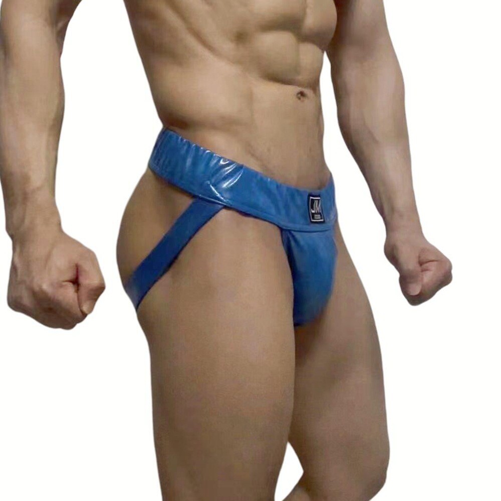 Jockmail Men Jockstrap G Strings Sexy Underwear Low-waist Laser Pu Leather Thong