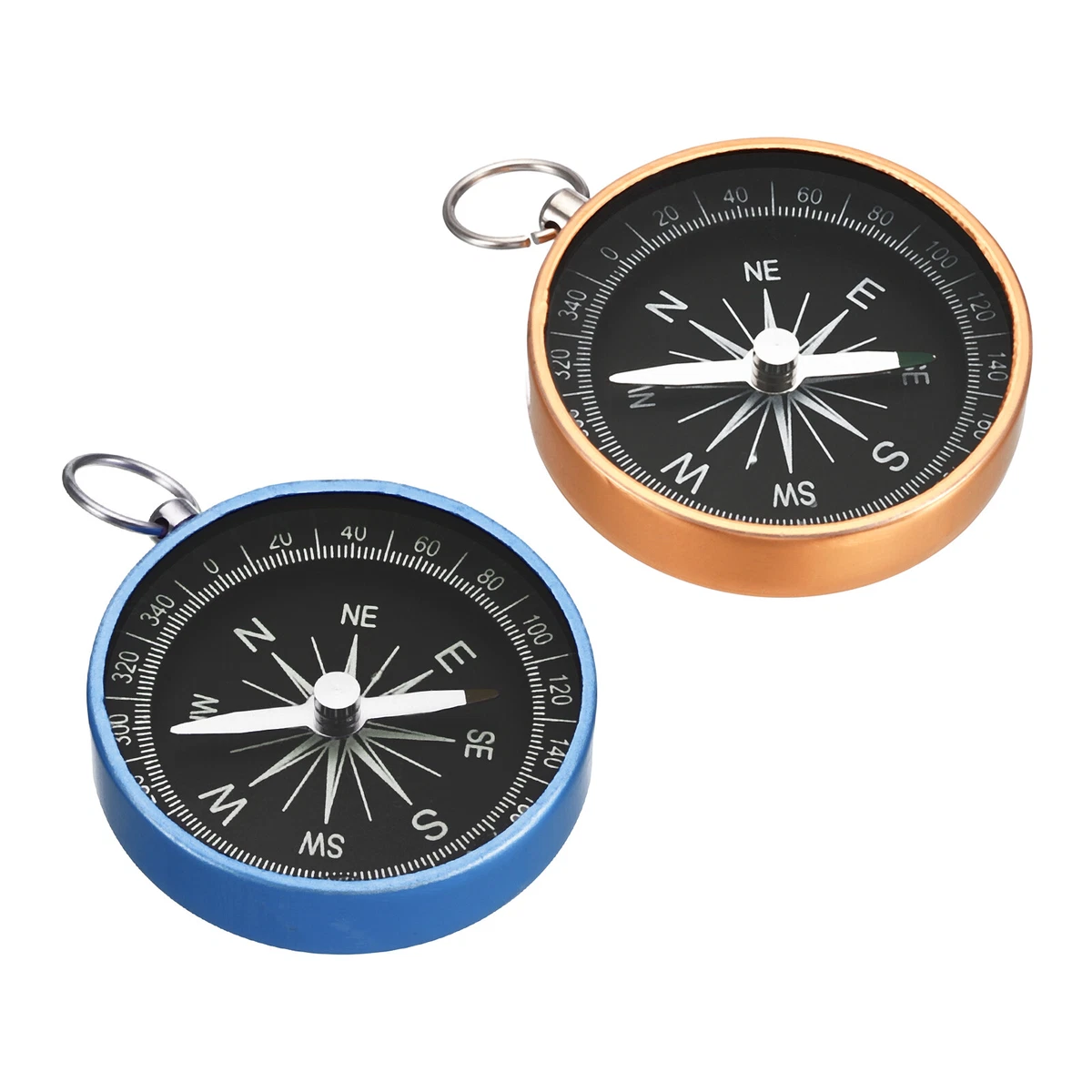 2 in 1 Set Pocket Compass Outdoors Navigation Compass with Key Ring Blue Yellow