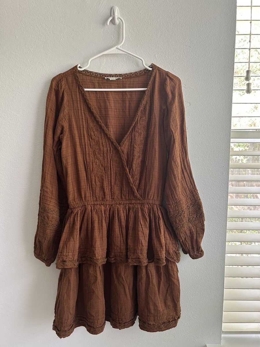 NWT Women's American Eagle Ruffle Wrap Front Brown Dress - size M NWT Women's American Eagle Ruffle Wrap Front Brown Dress - size M