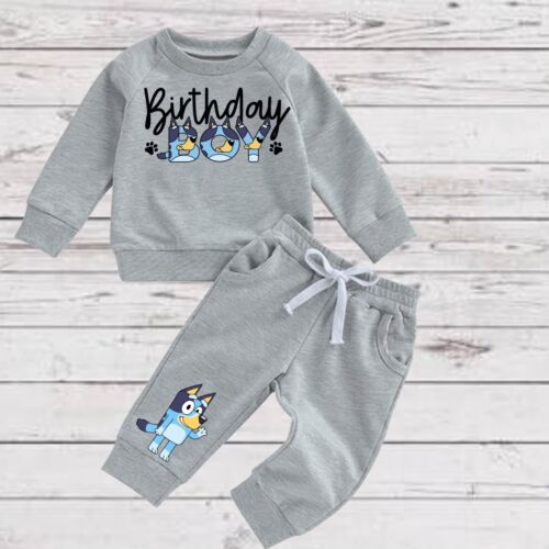 Toddler Blue Dog Gray Birthday Sweatsuit | BLUEY Pants & Sweatshirt Outfit NEW!