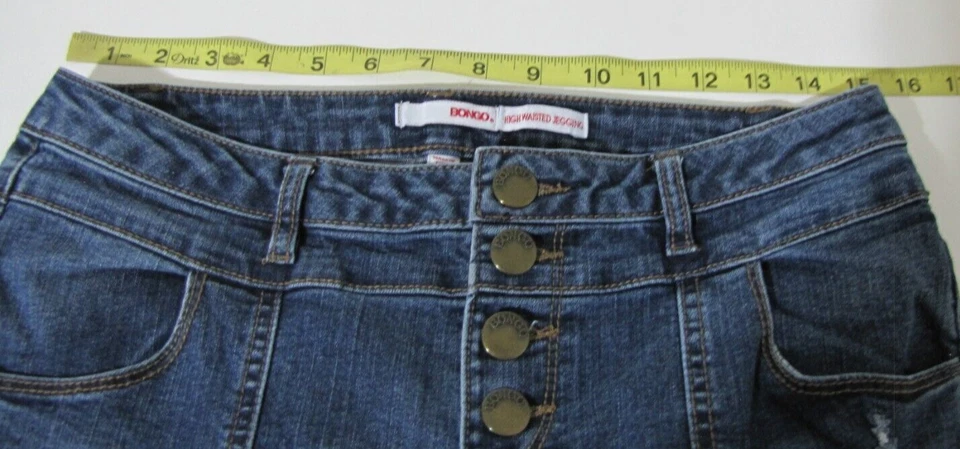 Pantalones de mezclilla de cintura alta Bongo de colección desgastados con botones elásticos para mujer azul 7 Foto 4 de 4