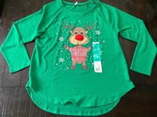 Green Christmas Rudolph Red Reindeer Wearing Ugly Sweater XL 16-18 Sweatshirt
