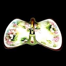 Limoges Hand Painted Cherry Blossom Serving Tray Signed H.M. Edson Vintage Glass