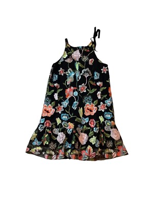 Aqua Floral Embroidered Mesh Sleeveless Dress Multicolor Size Medium | eBay