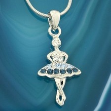 Ballerina Necklace Made With Swarovski Crystal Blue Charm Pendant 18" Chain