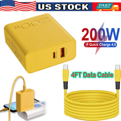 200W Max USB-C Fast Wall Charger Block 4FT Cable For iPhone 15 14 13 12 Pro Max