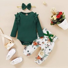 Newborn Baby Girl Clothes Outfit Ruffle Romper Floral Pants 12-18 Months
