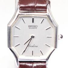 SEIKO EXCELINE Octagonal Case Brown Leather Band Watch From Japan