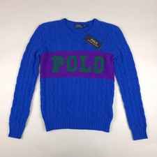 Polo Ralph Lauren Sweater Womens Small Blue Purple Cable Knit Wool Cashmere