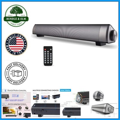 Compact Grey-Black Sound Bar with Built-in Microphone and Wireless Technology