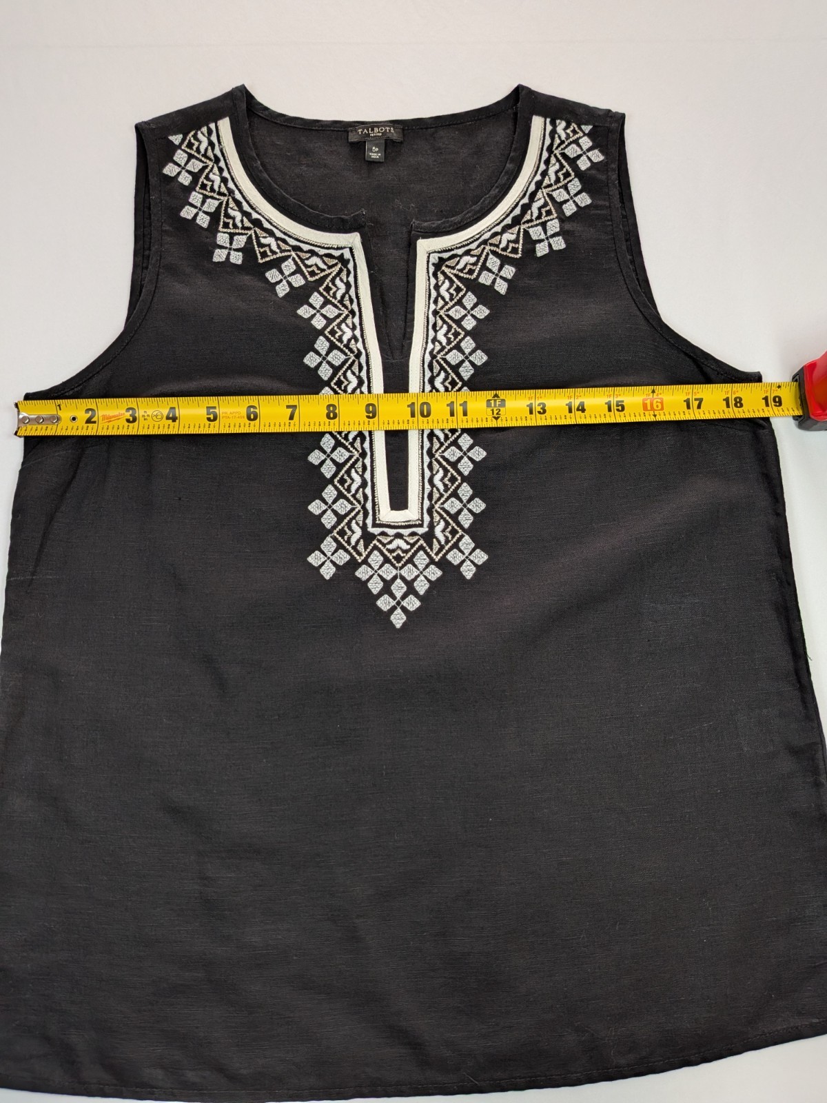 Talbots Petites Black Split Neck Embroidered Slee… - image 7