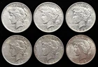 1922 - 1923: Lot of 6-Peace Silver Dollars, all AU to BU: 4.64 ounces of Silver