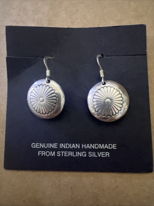 Native American Navajo Genuine Indian Handmade Sterling Silver Dangle Earrings