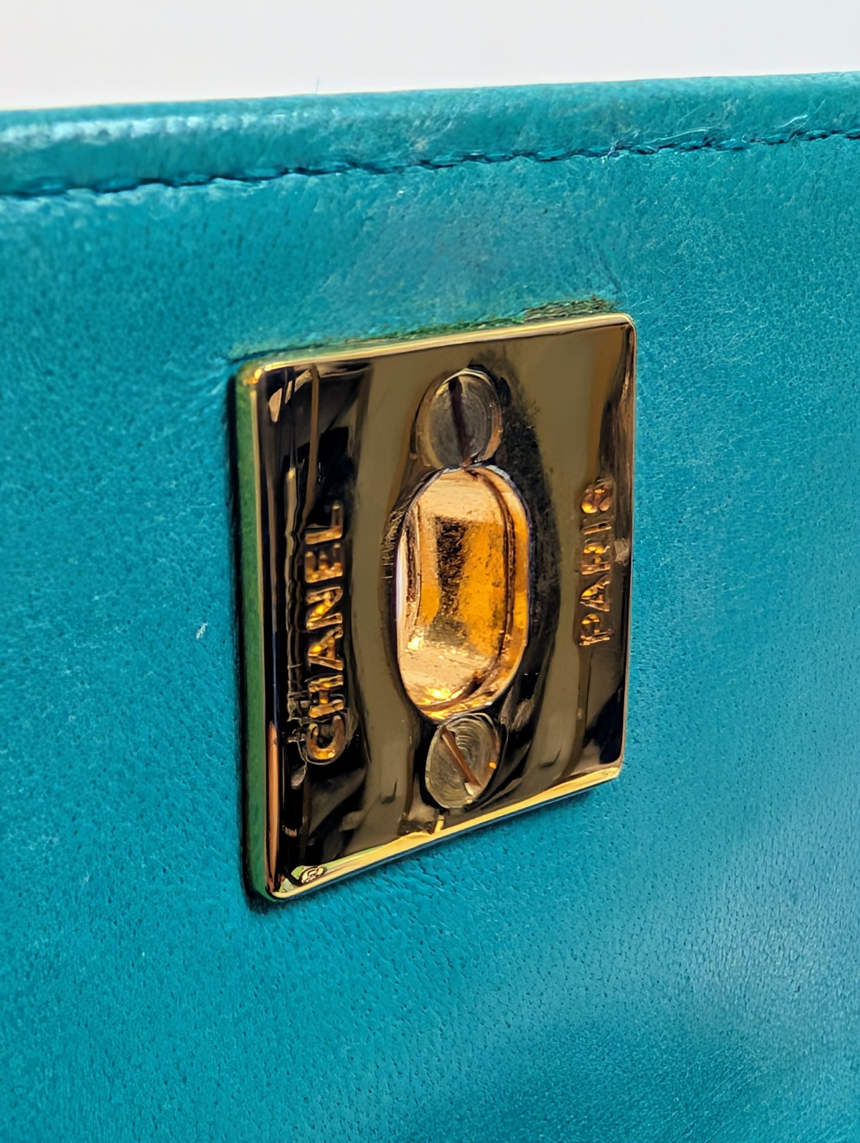Chanel Vintage Teal Mini Rectangular Classic Flap… - image 13