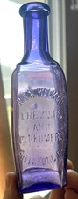 NICE AMETHYST COLORED PERFUME BOTTLE W & H. WALKER PITTSBURG, PA 1890'S ERA L@@K