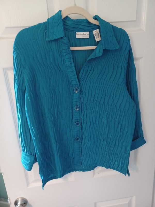 Draper's & Damon's Blouse 3/4 Sleeve Button, Turquoise 